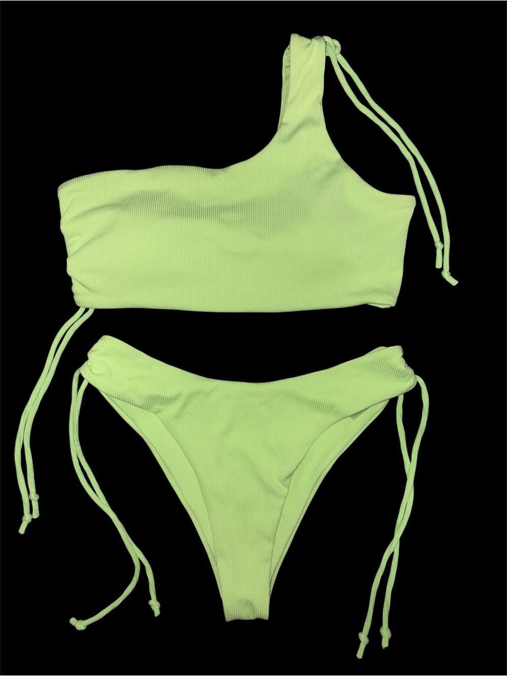 SHEIN Neon Lime One-Shoulder Ribbed Bikini Set